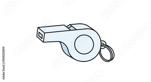 Metallic silver whistle with a key ring designed for sports coaching refereeing and emergency signaling situations.