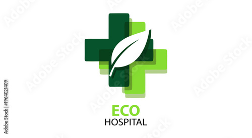 Eco Hospital Logo Vector Illustration with Green Cross and Leaf Symbol for Healthcare and Environmental Sustainability
