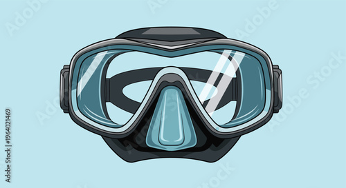 Modern scuba diving or snorkeling mask with clear lenses and black frame designed for underwater exploration and sports.