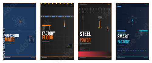 Manufacturing poster design, industrial advertisement layout, factory magazine cover, production flyer template, engineering brochure visual, steel works editorial, automation marketing banner