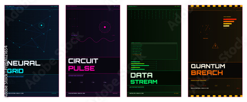 Cyber neural poster design, futuristic advertisement layout, digital magazine cover, technology brochure template, neon editorial flyer, hacker interface branding, premium cyberpunk marketing visual