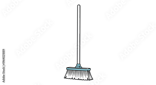 Classic long handle broom with blue bristles used for sweeping floors and maintaining cleanliness in homes or offices.