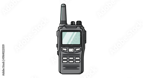 Professional portable walkie talkie radio communication device for security and construction teams in flat illustration style.