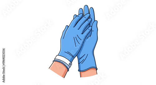 Professional Vector illustration of a person's hands wearing blue disposable medical gloves, signifying safety, hygiene, and protection for various tasks and environments