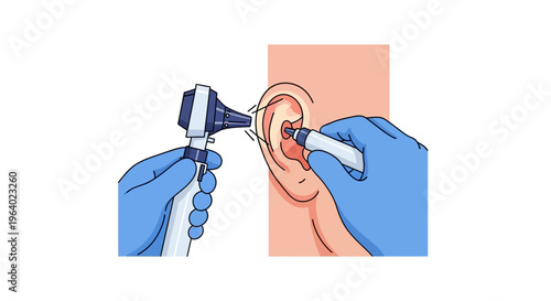 Illustration of ear examination vector with otoscope to check earwax removal and ear canal health, professional medical procedure