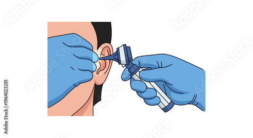 Vector Illustration of a Doctor Using an Otoscope to Examine a Patient's Ear, Healthcare Concept