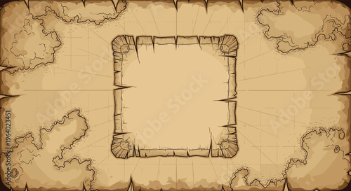 Vintage blank parchment paper background with tattered edges and aged texture for pirate maps or antique scrolls.