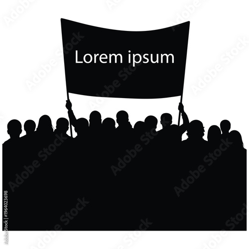 Crowd of People Silhouette Holding Blank Banner for Protest or Manifestation