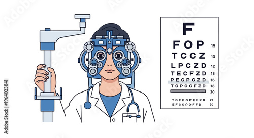 Eye Exam with Snellen Chart Vector Illustration of an Optometrist Conducting Vision Test, Medical Check-up Concept