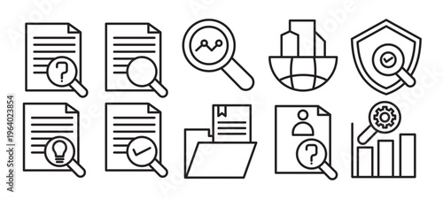 Document Search File Data Management Line Icons Set