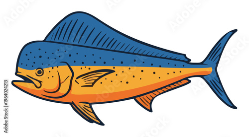 Colorful mahi mahi dolphin fish vector isolated on w.... Generative AI