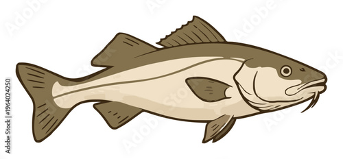 Stylized cod fish side view isolated on white backgr.... Generative AI