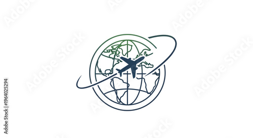 Airplane flying around the globe fast.