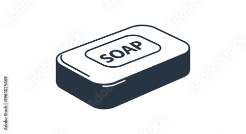 Classic bar of soap used for bathing and hand washing is depicted in a clean black and white minimalist line art style.