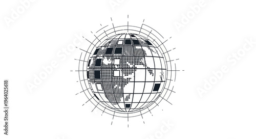 Black and white world map globe.