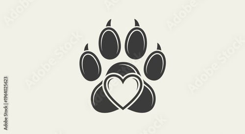 Black dog paw print with heart.