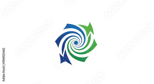 Blue and green swirling arrow logo.