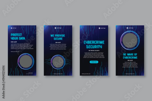 A collection of four cybersecurity posters on a white background