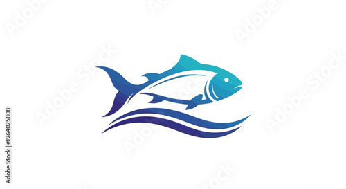 Blue Dolphin Swimming in Ocean Waves.