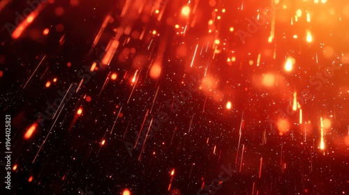 Glowing meteors falling through dark sky