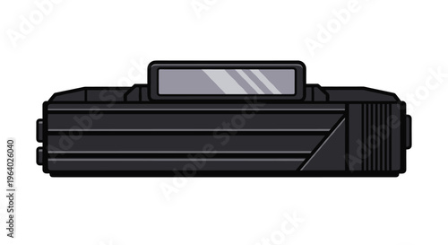 Vintage black cassette tape player or electronic device component shown from the front in a detailed flat vector illustration.