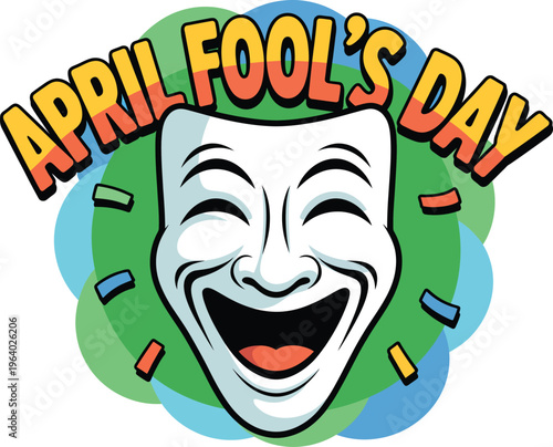 April Fools Day Comedy Mask with Confetti laughing