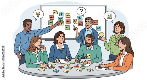 Business people brainstorming ideas together.