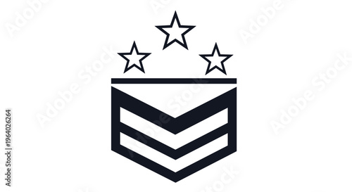 Black and white military rank insignia featuring three chevrons and three stars represents leadership and high command status.