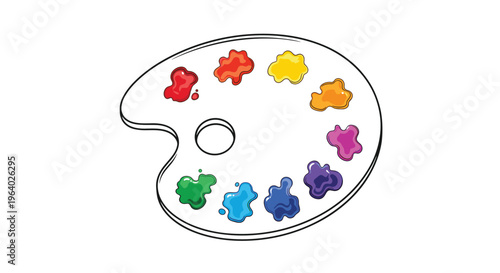 Traditional wooden artist palette holds various blobs of vibrant paint colors ready for creative mixing and masterpiece creation.