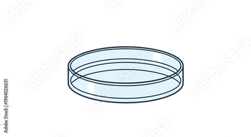 Clear glass petri dish used in laboratory experiments and scientific research is shown in a simple three dimensional view.