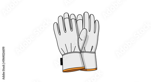 Pair of sturdy white work gloves used for manual labor and construction are shown placed together for hand protection.