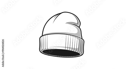 Simple grey knit beanie hat is shown in a three dimensional perspective against a plain white background for winter fashion.