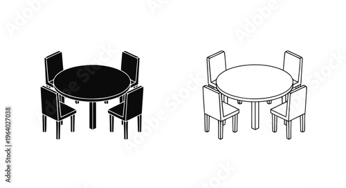 Vector illustration of dining table set with four chairs