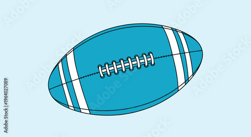 Light blue american football with white stripes and laces shown at an angle on a pale blue background for sports and recreation topics.