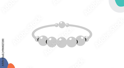 Elegant pearl bracelet featuring several large white pearls and a silver band shown with abstract blue and orange shapes.