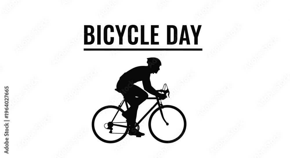 Obraz premium Black silhouette vector graphic illustration celebrating bicycle day with a cyclist riding intensely
