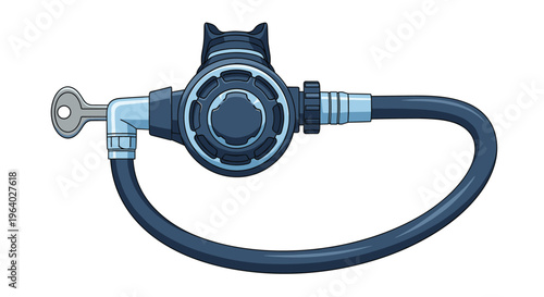 Professional scuba diving regulator first stage with hoses and a pressure gauge isolated on a clean white background for diving.