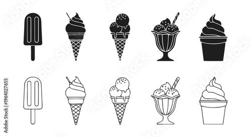 Vector illustration of set of ice cream icons, vector illustration
