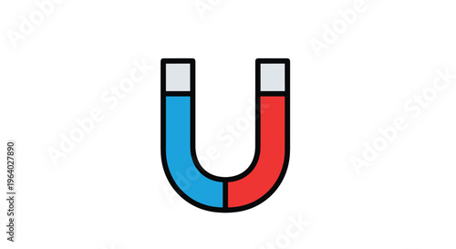 Classic red and blue horseshoe magnet with silver tips demonstrates principles of magnetism, physics, and attraction for educational purposes.