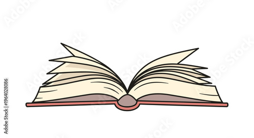 Open book with many cream colored pages fanning out represents education, literature, storytelling, and the pursuit of knowledge through reading.