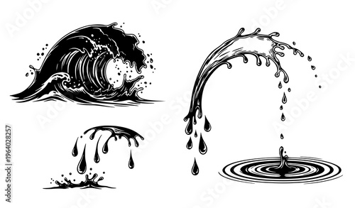Dynamic water movement silhouettes liquid effect vector illustration