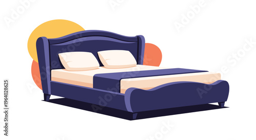 Elegant modern bedroom furniture set featuring a deep blue upholstered bed frame and plush white pillows.