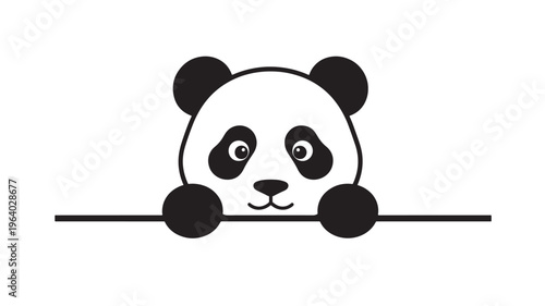 Panda face graphic peeks over a horizontal line, featuring characteristic black and white markings in a simplified drawing.