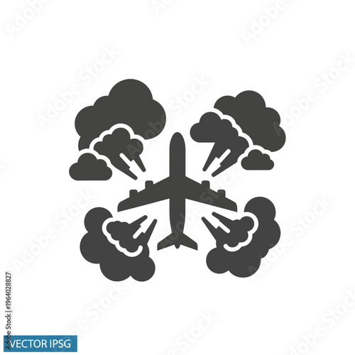 airplane facing dangerous air travel through severe weather and storm turbulence a graphic warning of flight problems.