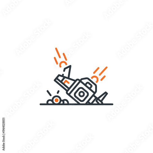 crashed drone accident illustration a futuristic vehicle failure on the ground with sparks ideal for concepts of malfunction and unexpected events.