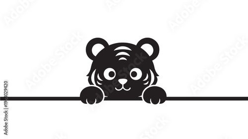 A stylized black tiger face with stripes peers over a horizontal bar, suitable for branding or decoration.
