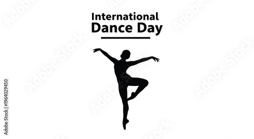 Black silhouette vector graphic illustration celebrating international dance day with a graceful ballerina pose