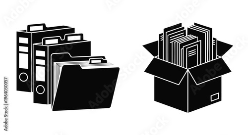 Vector illustration of set of icons representing office document organization and file storage