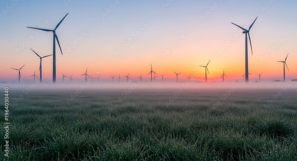 Obraz premium Wind Turbine Field at Sunset