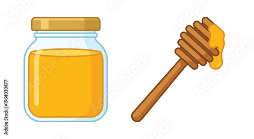 A jar of honey with a wooden dipper a sweet and golden treat